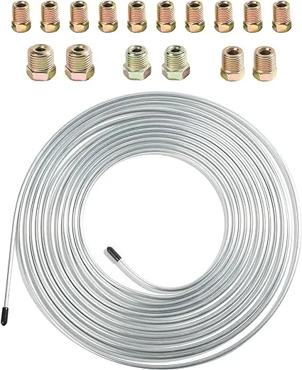 ESEWALAS Flexible Brake Line Tubing Kit,25 Feet of 3/16 Inch Copper Nickel Brake Line with 16 Fittings, Rustproof Brake Line Tubing Coil,Fits for Hydraulic Braking Systems,Fuel Systems, etc.(Silver)