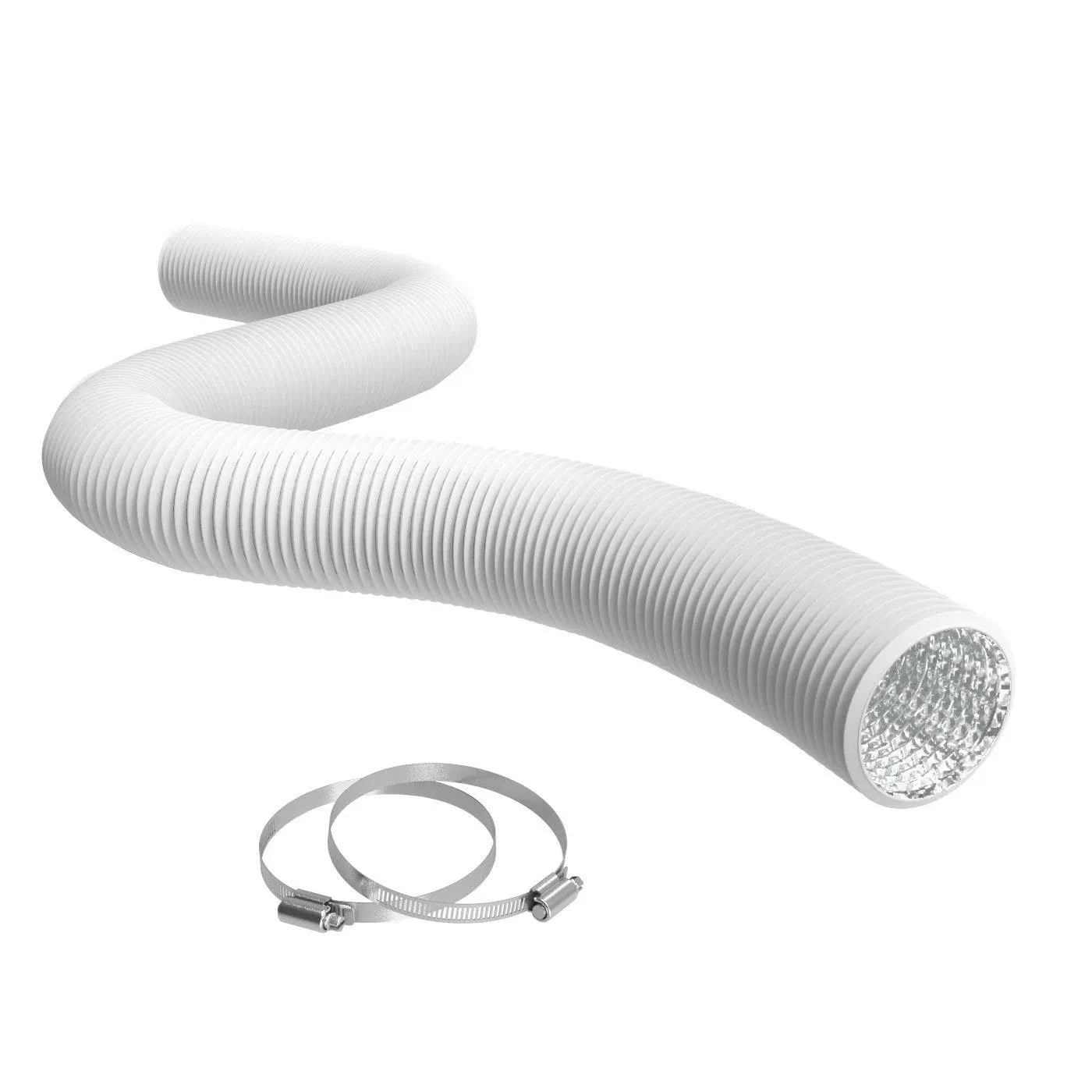 TerraBloom 4" Air Duct - 25 FT Long, White Flexible Ducting with 2 Clamps