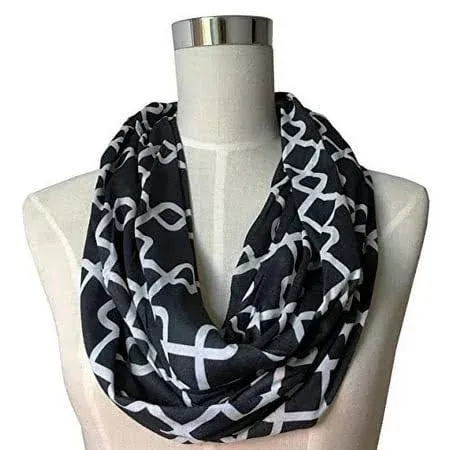 Pop Fashion Womens Interlocking Chain Square Pattern Infinity Scarf with Zipper ...