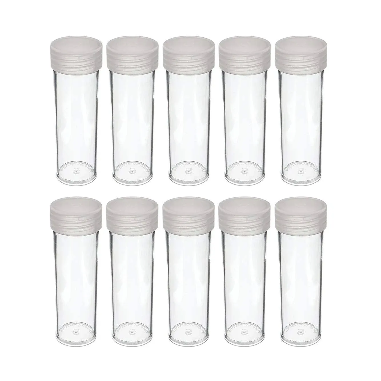 Edgar Marcus (10) BCW Brand Round Clear Plastic (Nickel) Size Coin Storage Tube Holders with Screw On Lid