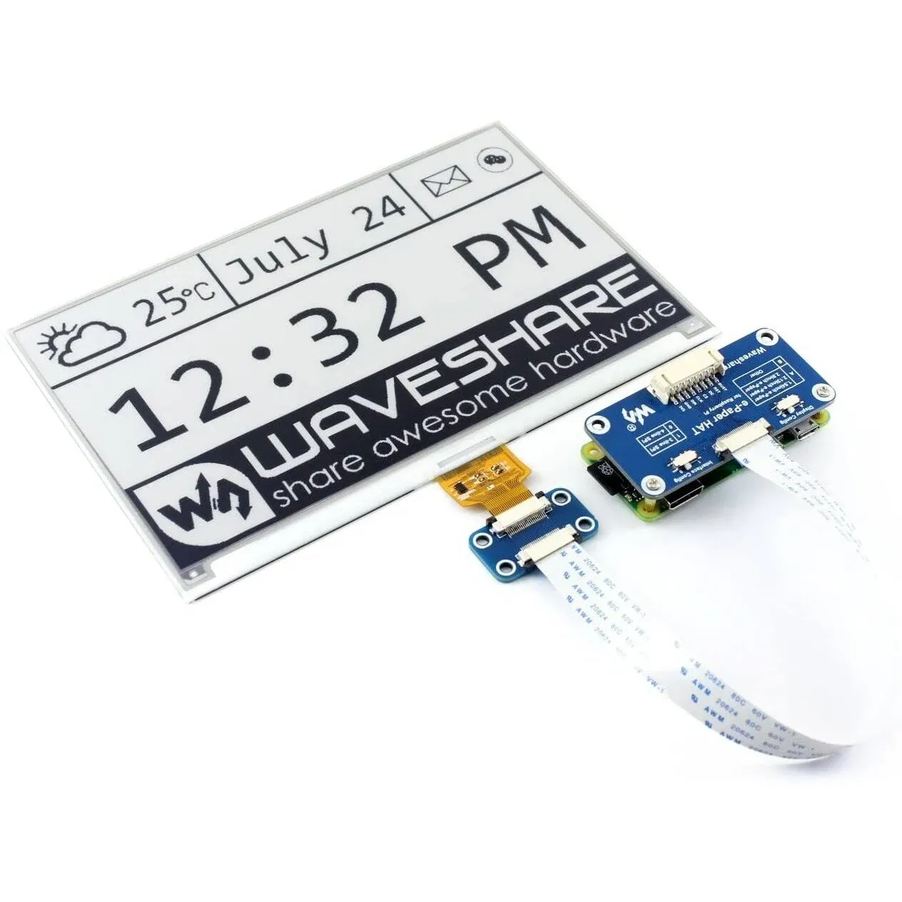 Waveshare 7.5 Inch E-Paper Display Hat Module V2 Kit 800x480 Resolution 3.3V/5V