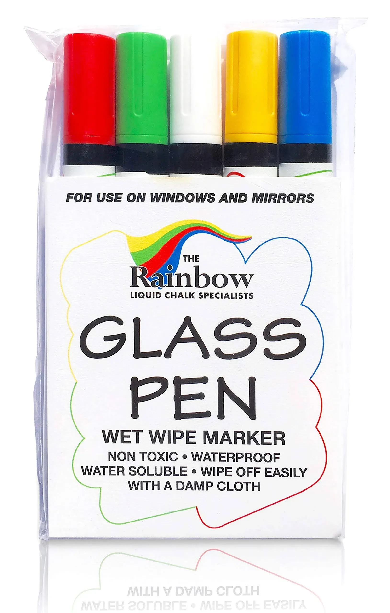 Glass Pen Window Marker: Liquid Chalk Markers for Glass, Car Marker or Mirror Pen with Washable Paint - Car Windows, Storefront Window, Wedding, Parade, Party & Holiday Decorations (5 Pens - Fine Tip)