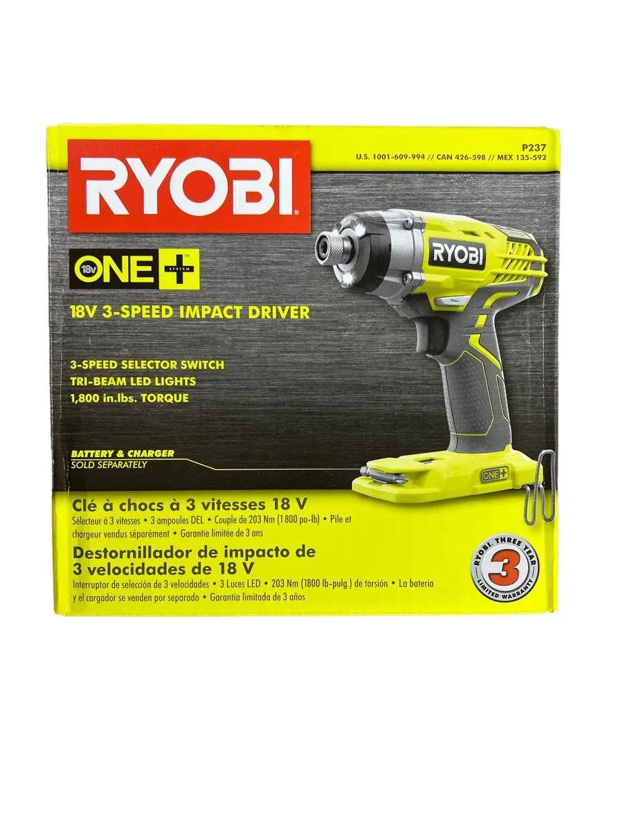 Ryobi 1/4 in. 18V Cordless 3-Speed Impact Driver (Tool Only) P237