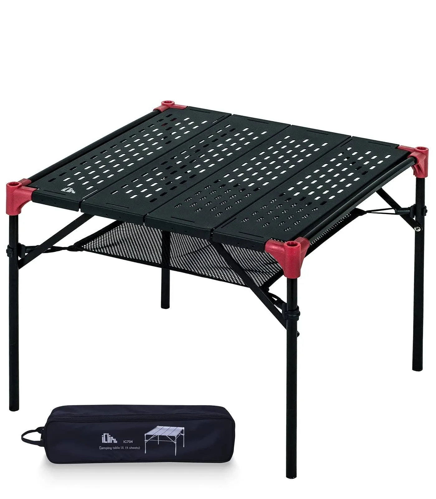 iClimb Extendable Folding Table Large Tabletop Area Ultralight Compact with Hollow Out Tabletop and Carry Bag for Camping Backpacking Beach Concert BBQ Party, Three Size (Black - S)