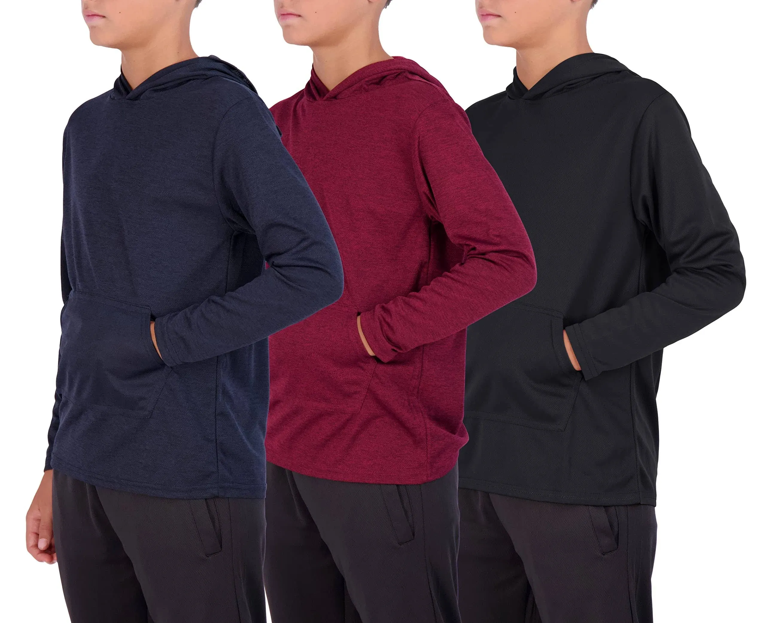 Real Essentials 3 Pack: Youth Mesh Long Sleeve Pullover Hoodie Active Sweatshirt ...