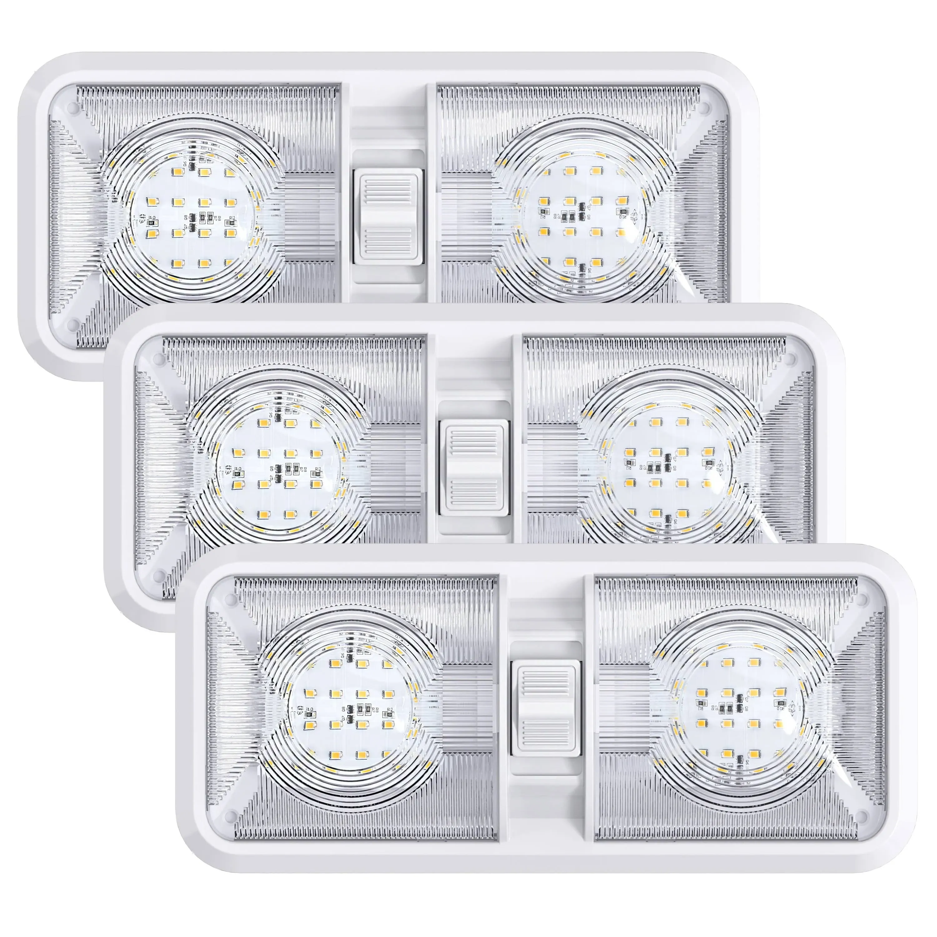 Leisure LED 3 Pack RV LED Ceiling Double Dome Light Fixture with ON/OFF Switc...