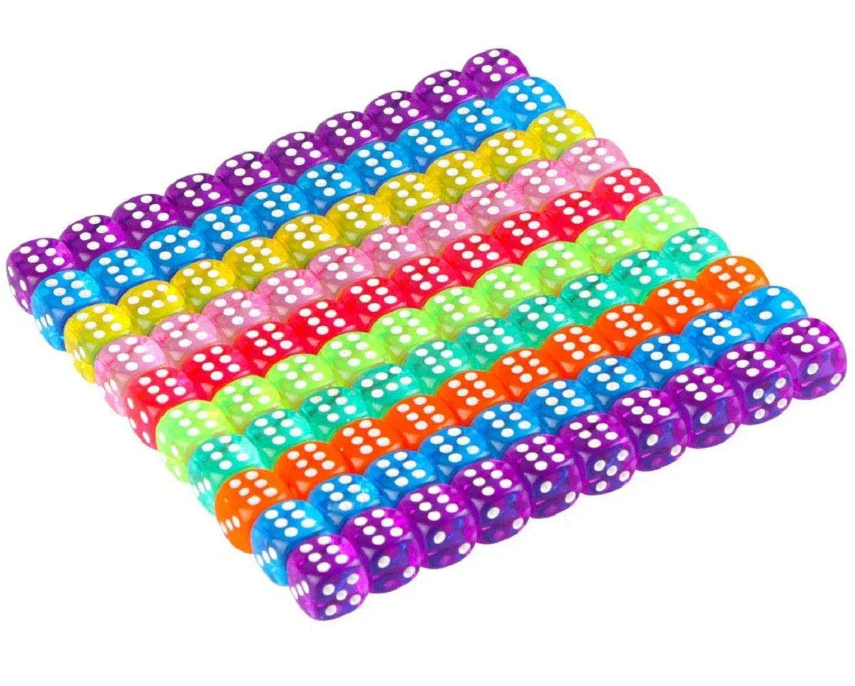 Kissbuty 100 Pcs Translucent Colors 6-Sided Games Dice Set 14 mm Round Corner ...