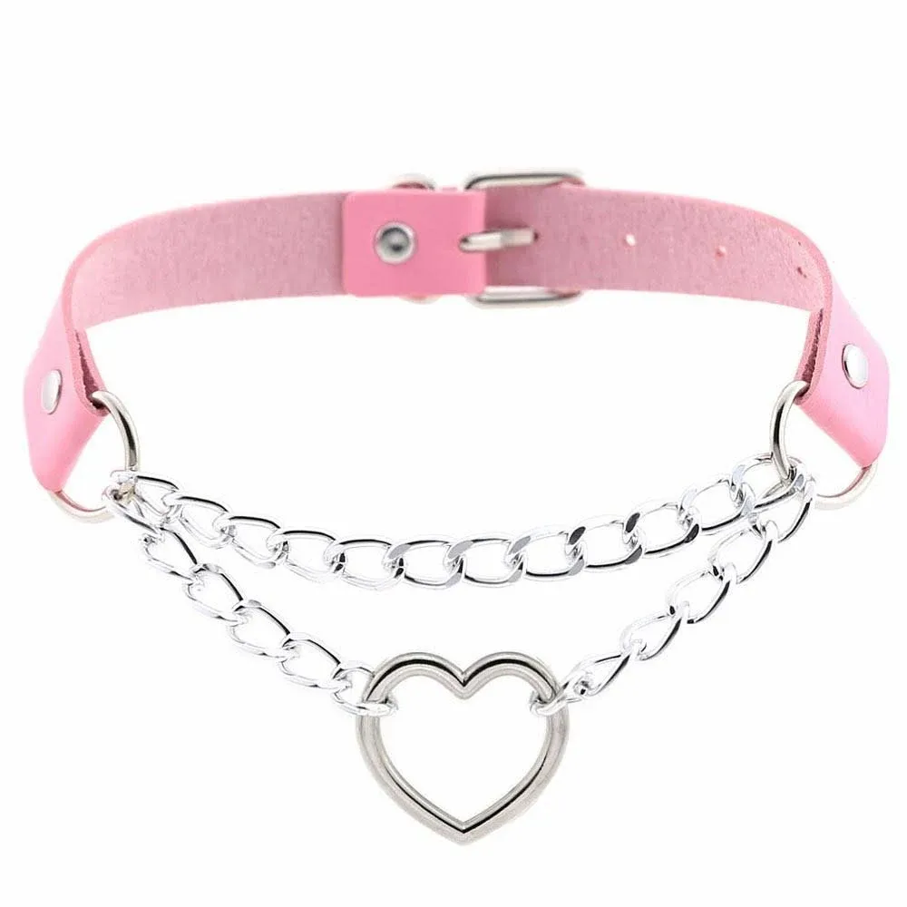 Gothic Heart Choker Necklace for Women | Leather Kawaii Choker