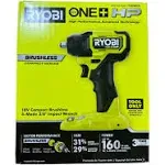 Ryobi ONE+ HP 18V Cordless Compact Brushless 1/4" Impact Driver Psbid01 (Tool Only- Battery and Charger Not Included)