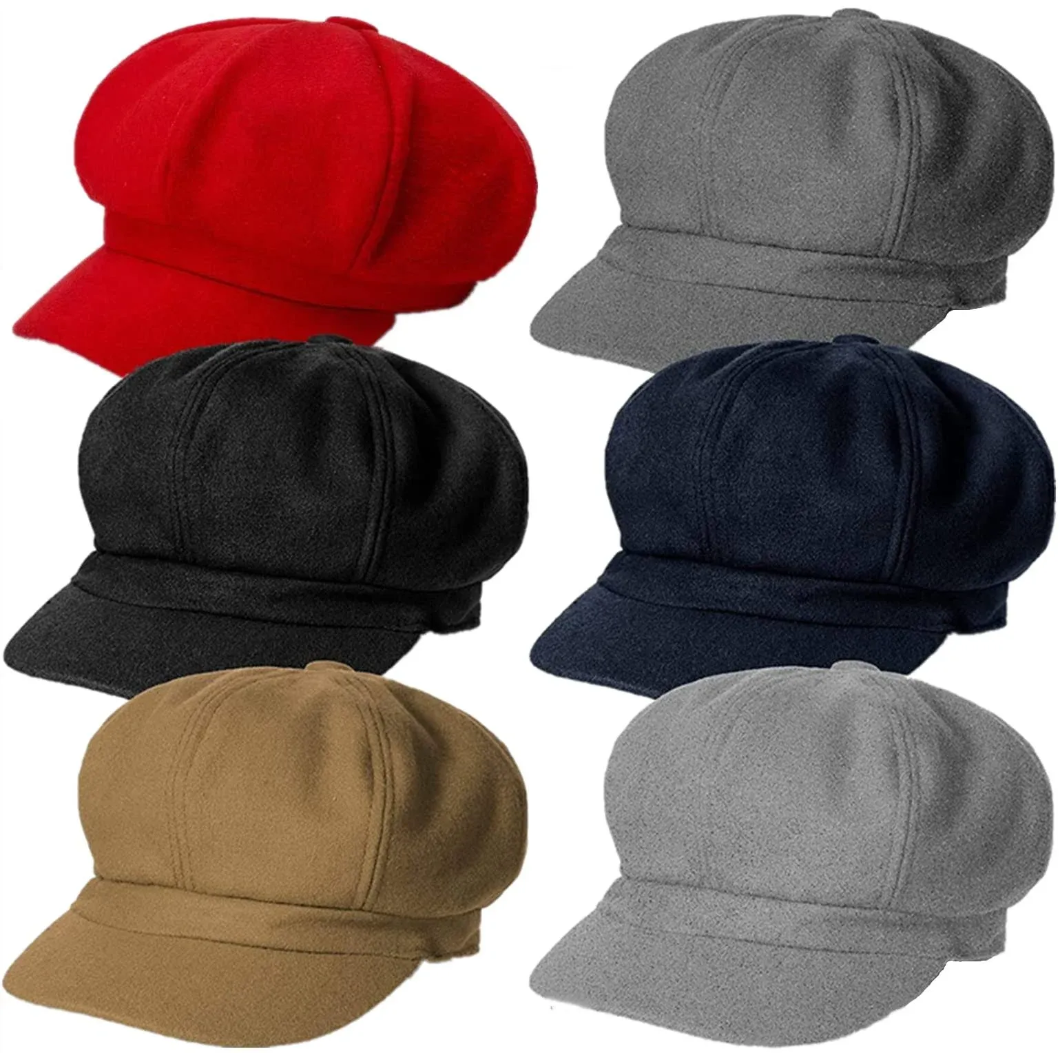 6 Pieces Women Newsboy Cap Warm Wool Visor Beret Hats Octagonal Cap Soft Newsboy Hats Vintage Cabbie Paperboy Hat