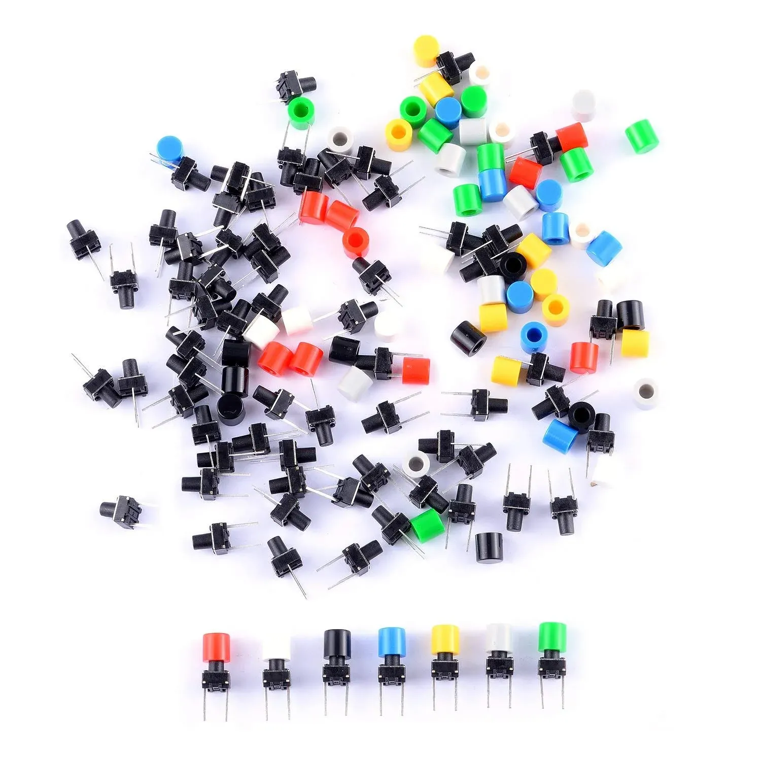 70Pcs 6×6×8mm Momentary Tactile Tact Push Button Switch with Button Caps of 7 Color for Breadboard Arduino (Pack of 70) CYT1115