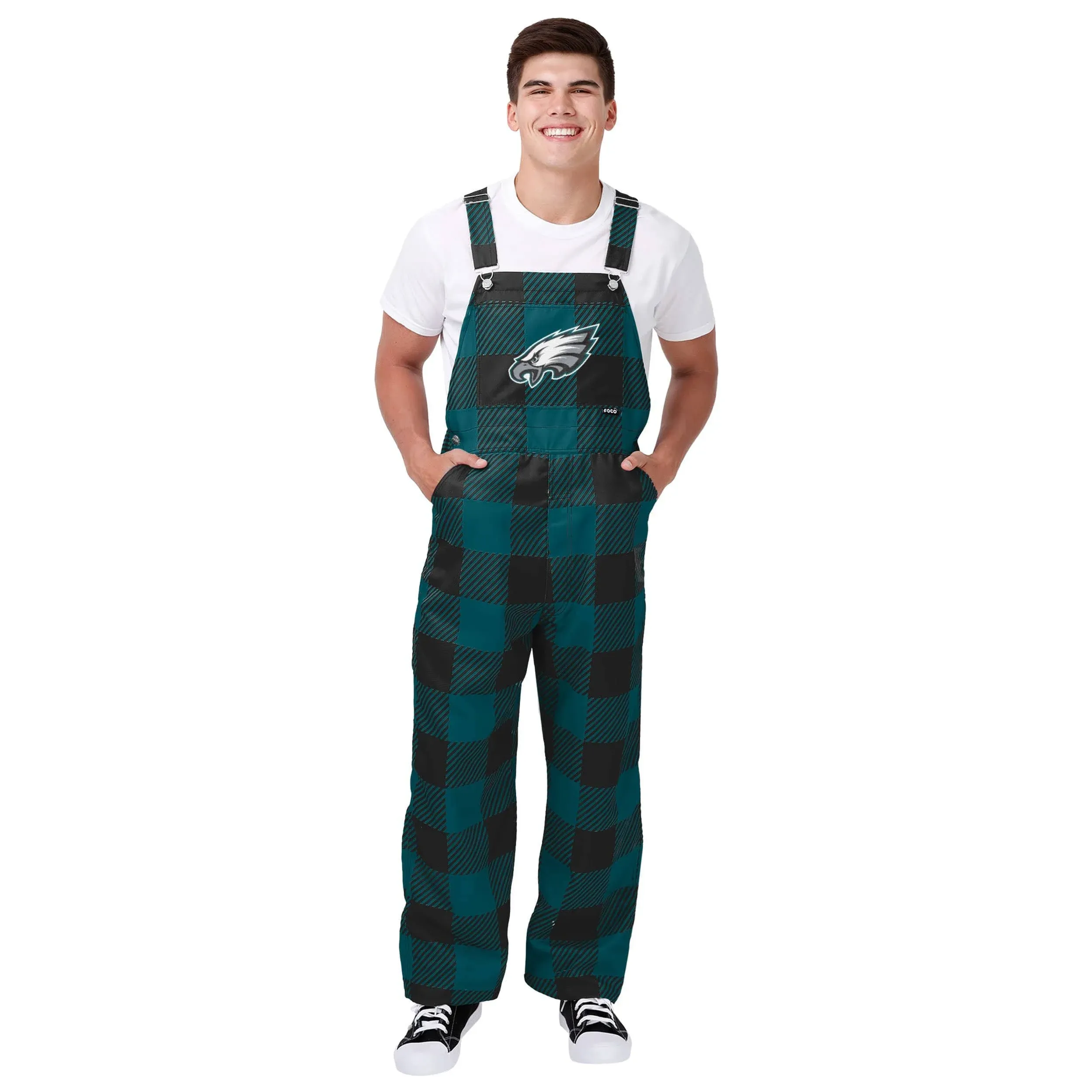 FOCO Philadelphia Eagles NFL Mens Plaid Bib Overalls