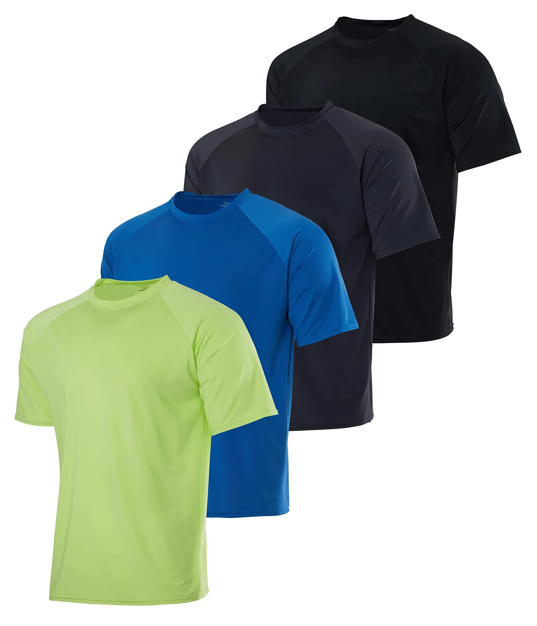 Real Essentials 4 Pack: Mens Short Sleeve Rash Guard Shirt Quick Dry UPF 50+ Sun Protection Swim (Available in Big & Tall)