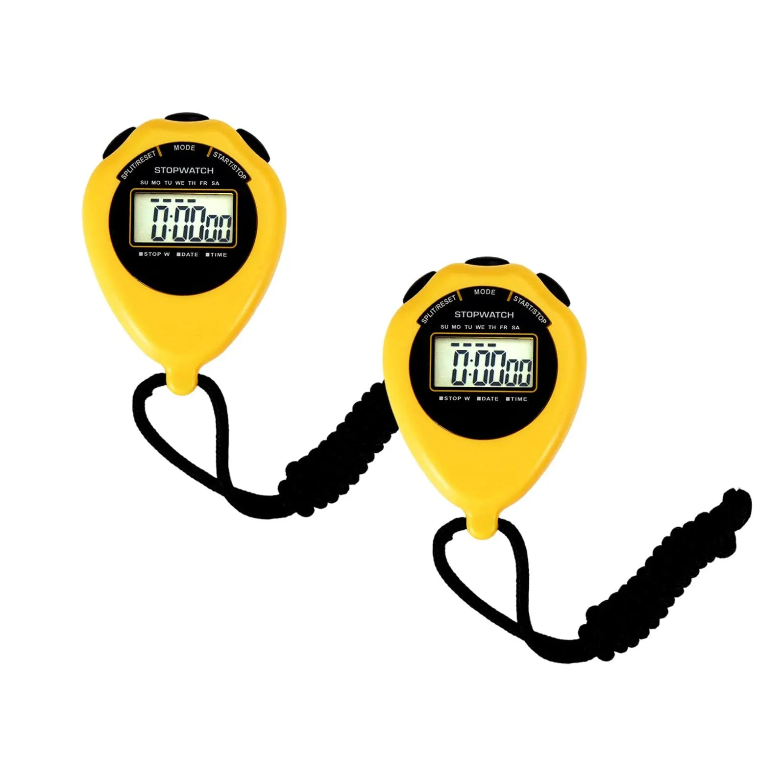 Stopwatch Sport Timer, 2 Pack Large Display Digital Stopwatch timer with Date Time, No Alarm Silent Easy to Set Stopwatches for Sports, Coaches, Kids, Swimming and Running (Yellow)