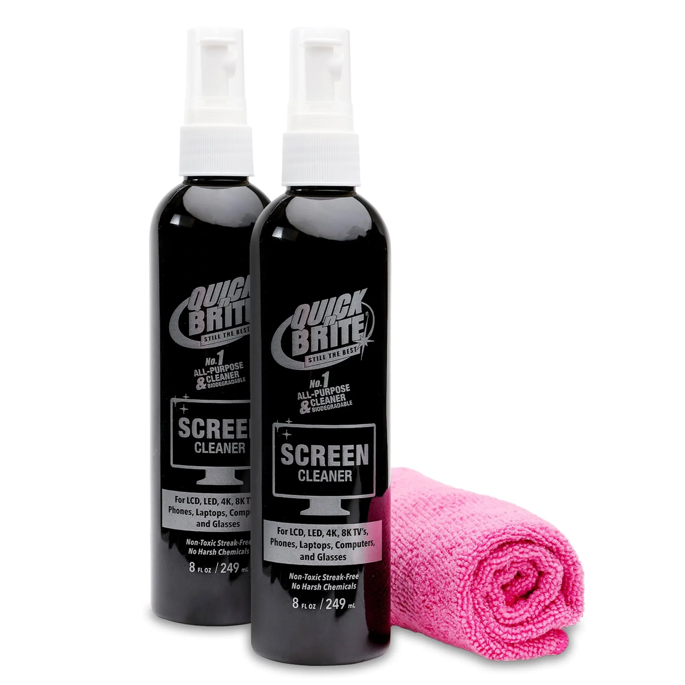 Quick N Brite Screen Cleaner Kit with Cloth 8 oz, 2-Pack