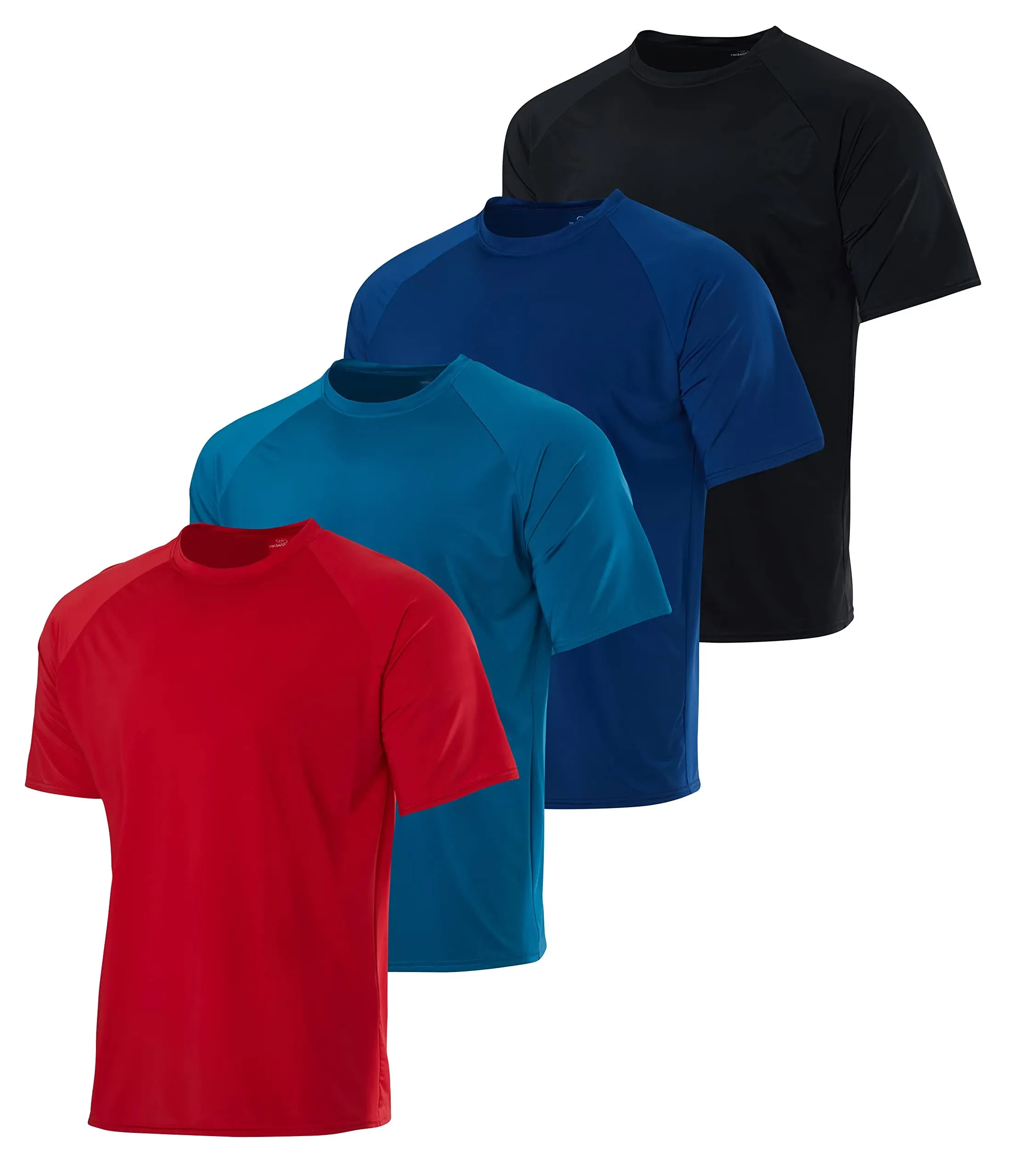 Real Essentials 4 Pack: Mens Short Sleeve Rash Guard Shirt Quick Dry UPF 50+ Sun Protection Swim (Available in Big & Tall)