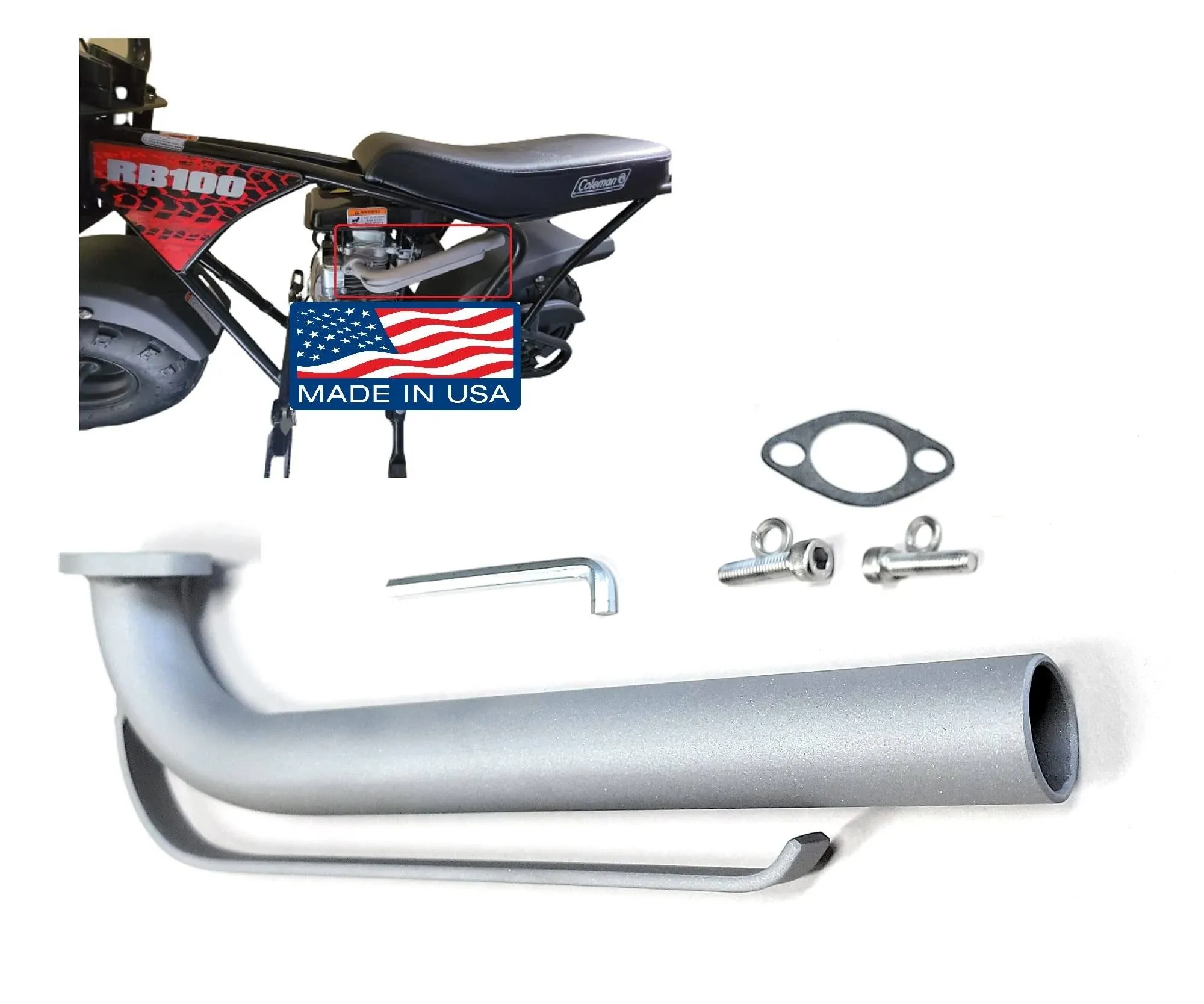 ARSPORT Exhaust Header for Coleman RB100 105cc or RT100 105cc Mini bike only, LF152F-3Q 3 HP 79cc