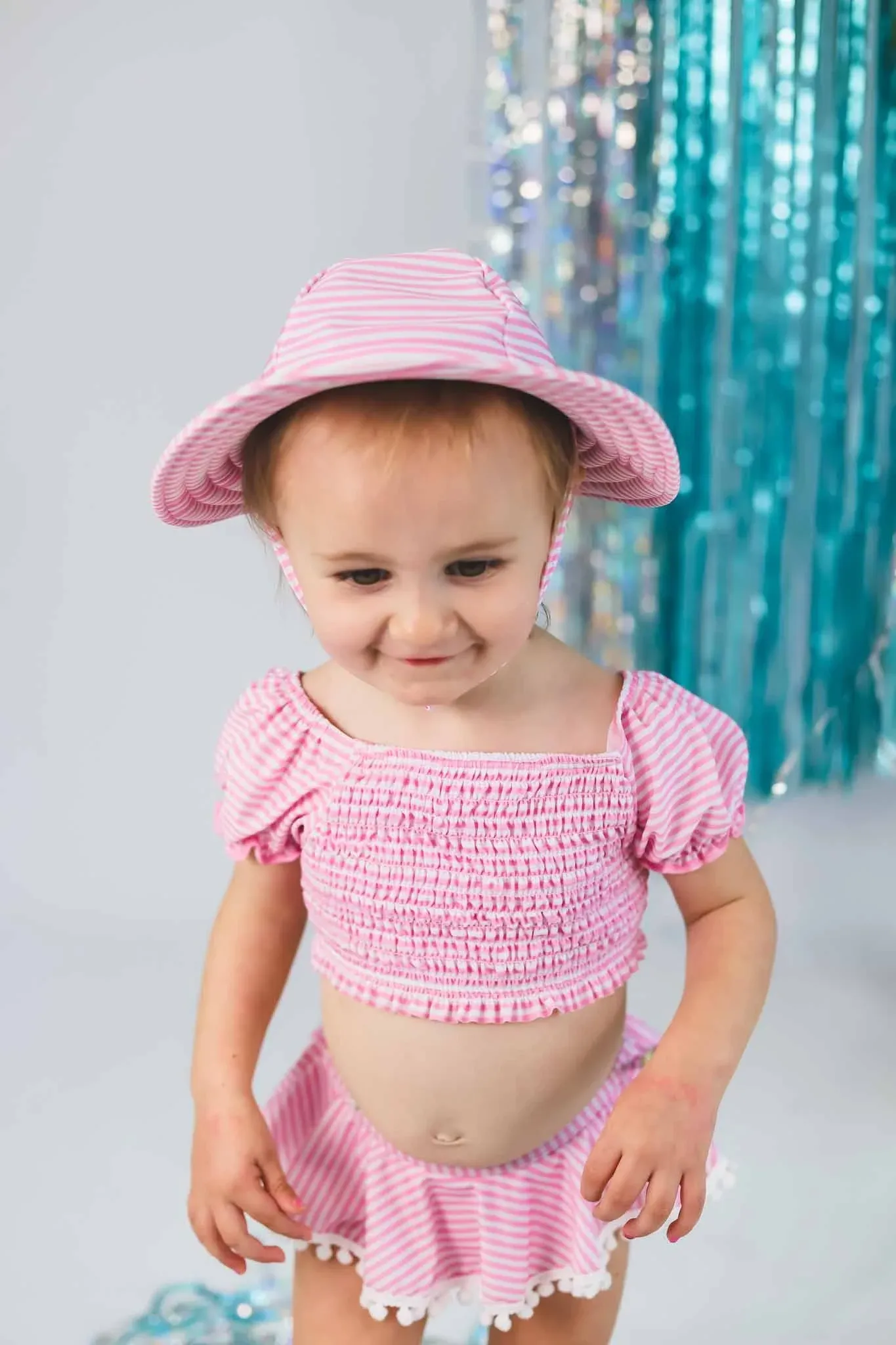 Flap Happy Baby Girl's UPF 50+ Gemma Two Piece Smocked Pom Swimsuit