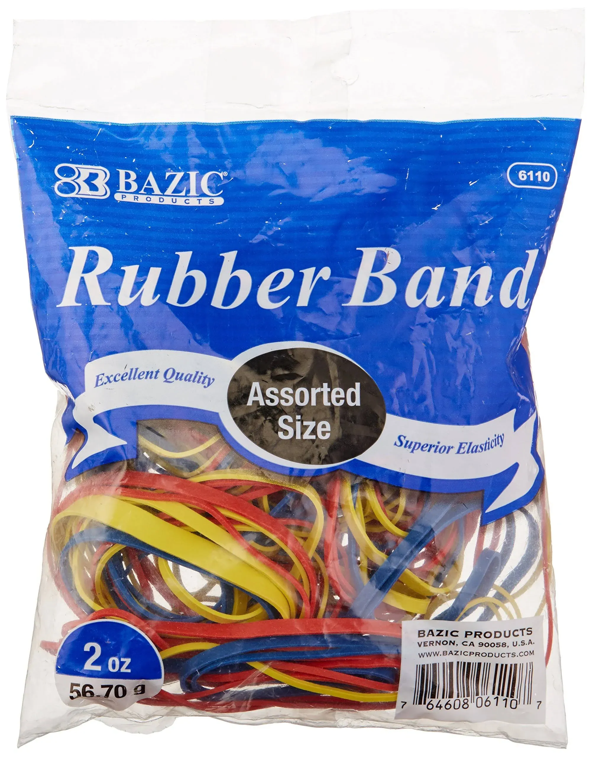 BAZIC Rubber Bands Assorted Sizes & Color, 2 Oz./ 56.70g, Made in USA Elastic Stretchable Bands for Bank Paper Bills Money Dollars File Folders, 1-Pack