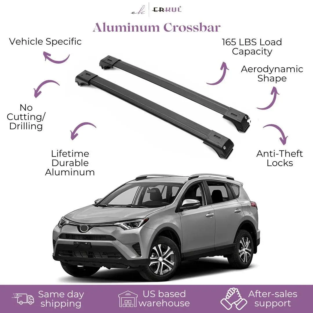 ERKUL Roof Rack Cross Bars Fits Toyota RAV4 2013-2018 Aluminum Lockable Black