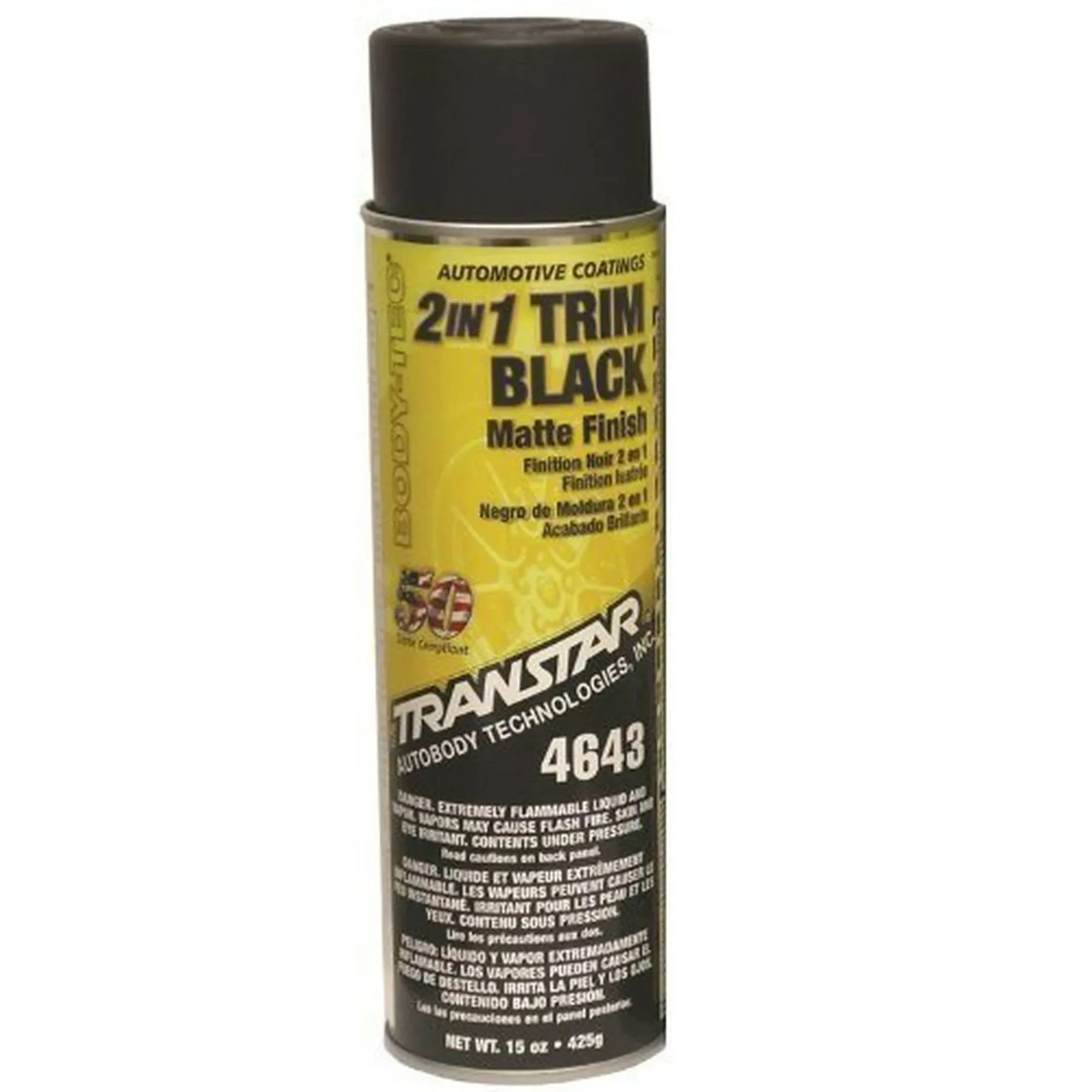 TRANSTAR 4643 2 in 1 Trim, 20 oz Aerosol Can, Matte Black, 5 to 10 min Curing