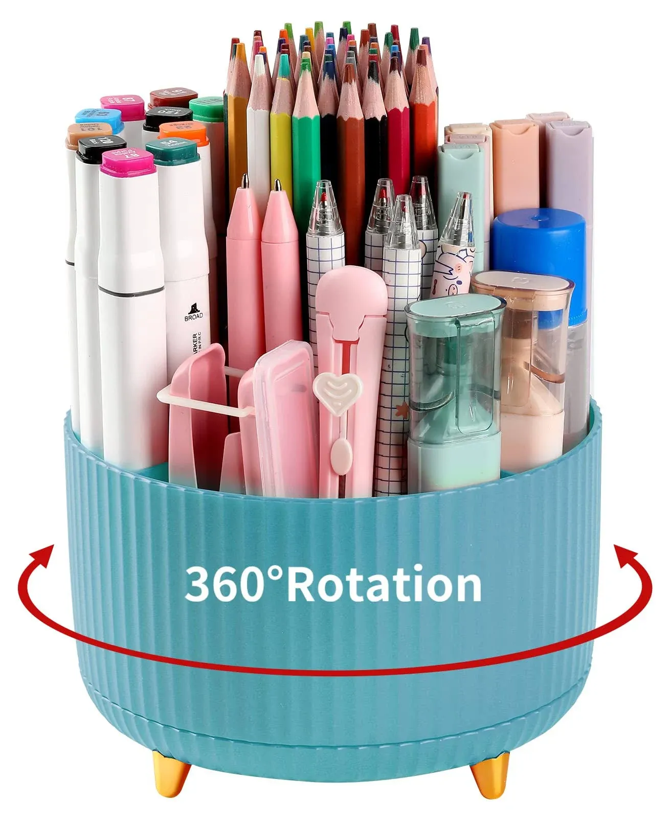 Desk Pencil Pen Holder, 5 Slots 360°Degree Rotating Pencil Pen Organizers for 