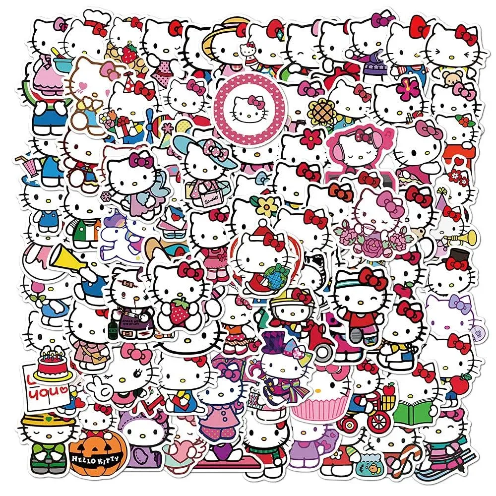 100pcs Hello Kitty Stickers Pack Kitty White Theme Waterproof Sticker Decals for ...