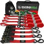 Rhino USA 1 inch x 15' Ratchet Tie-Down Set, 4 Pack, Red