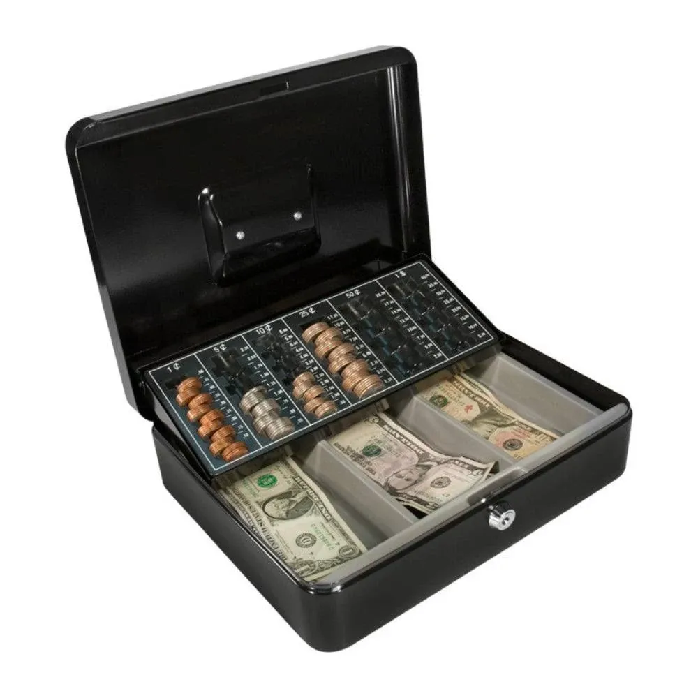 Barska 12" Cash Box with Key Lock and Coin Tray (Black)