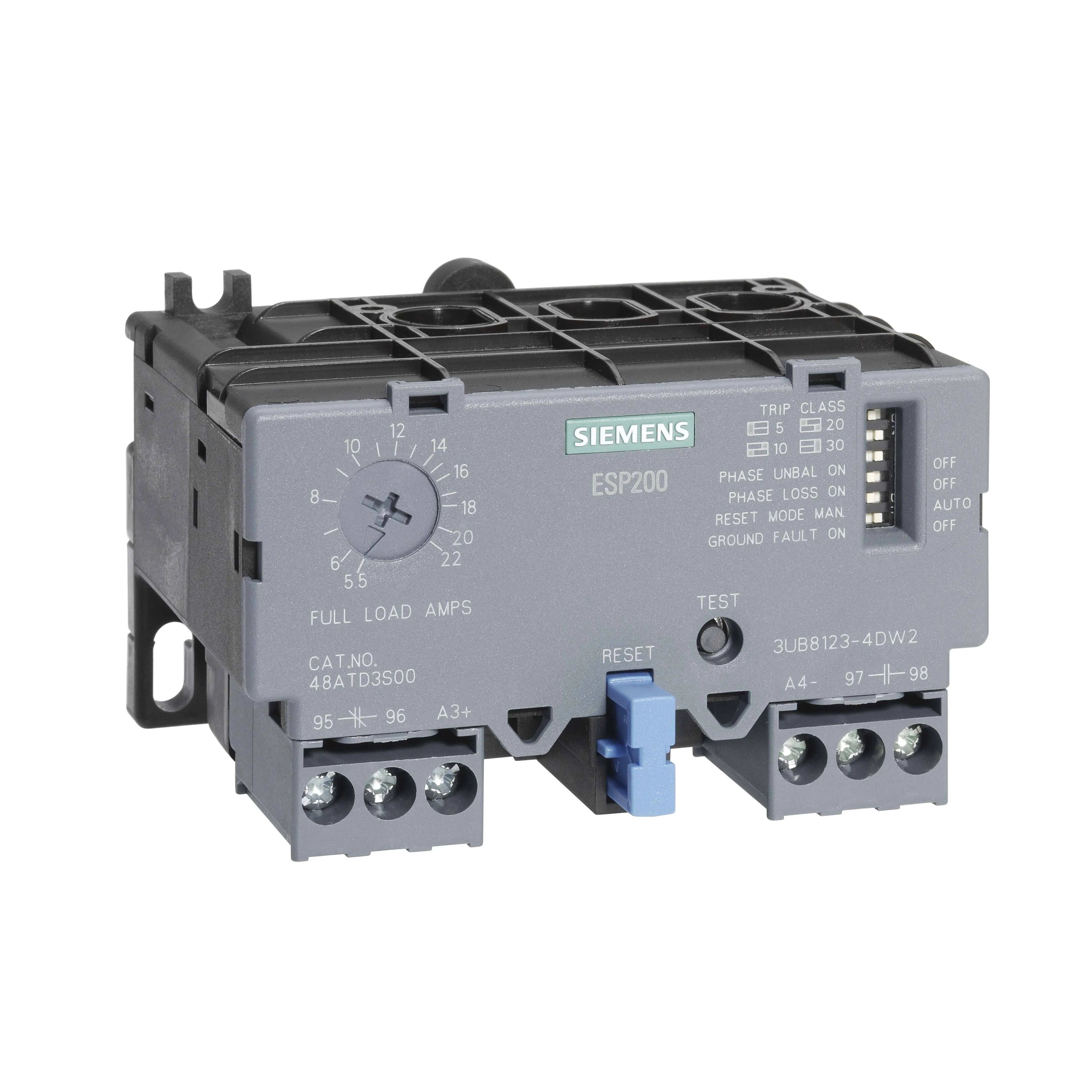 Siemens Industrial Controls 3UB81234DW2 5.5-22AMP 3PH MAN/AUTO OVERLD