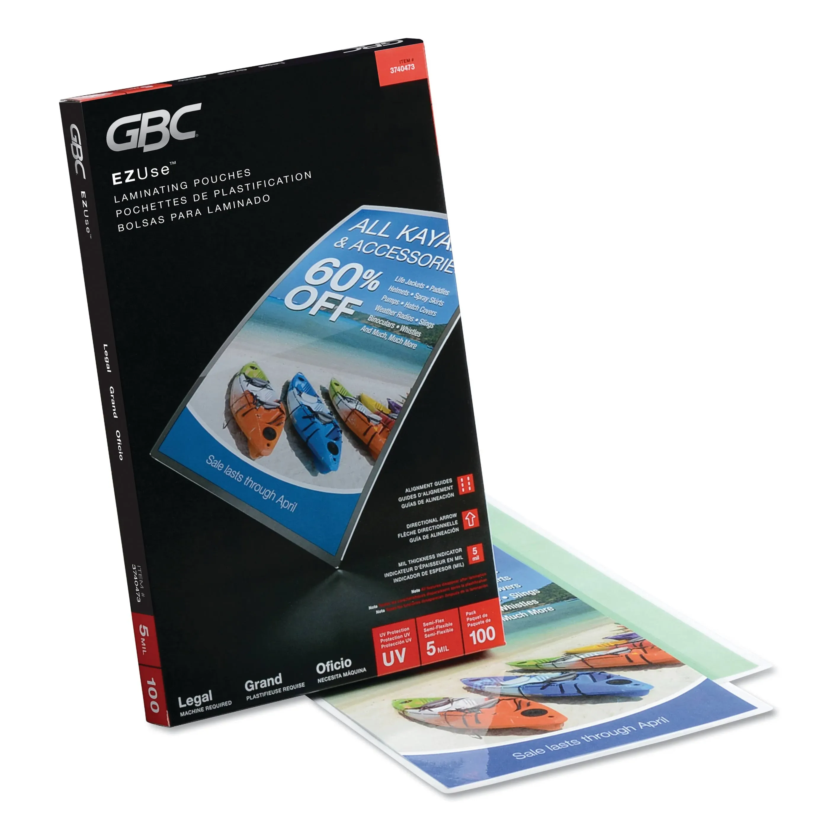 GBC EZUse Thermal Laminating Pouches, 5 mil, 9" x 14.5", Gloss Clear, 100/Box