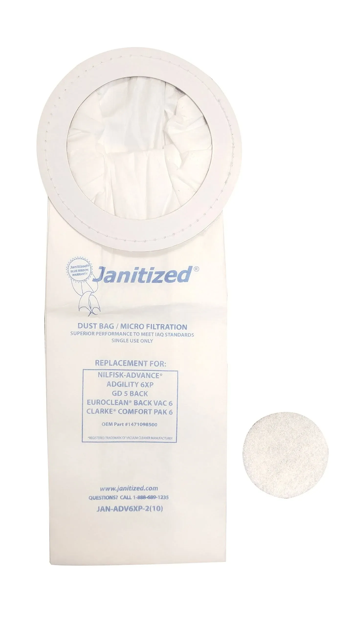 JANITIZED Vacuum Bag for Advance Adgility 6XP /EUROCLEAN AND Clarke