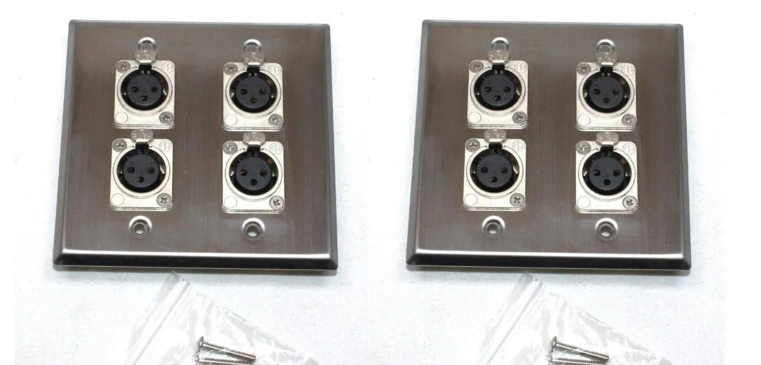 (2) Two Four XLR Double Wall Plates w/Neutrik NC3FD-L-1 Female Stainless Steel