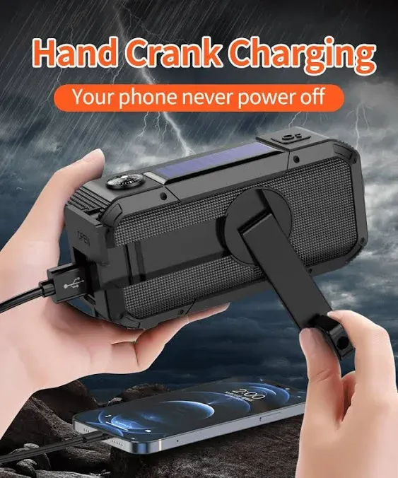 Emergency Weather Radio Bluetooth Speaker, Solar Hand Crank Waterproof Weather ...