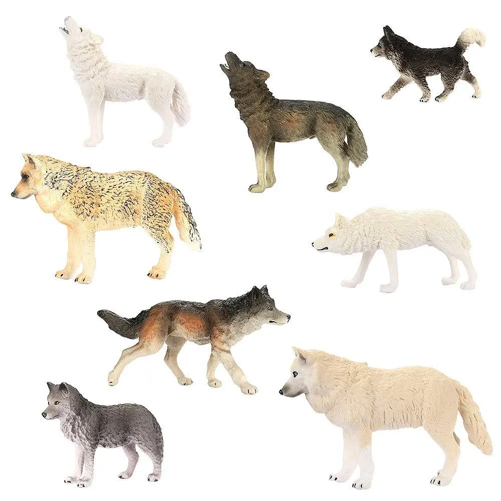 Wolf Toys Figures 8Pcs, Animal Toys Wolf Figurines Zoo Pack, Realistic Hand-Drawn Figurines, Cool Collection & Exhibits Best Gift for Boys & Girls