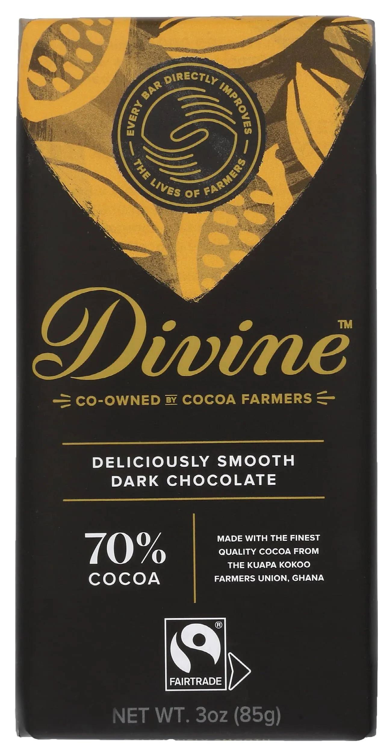 DIVINE CHOCOLATE Chocolate, 70% Deliciously Rich Dark Chocolate, 3 Oz