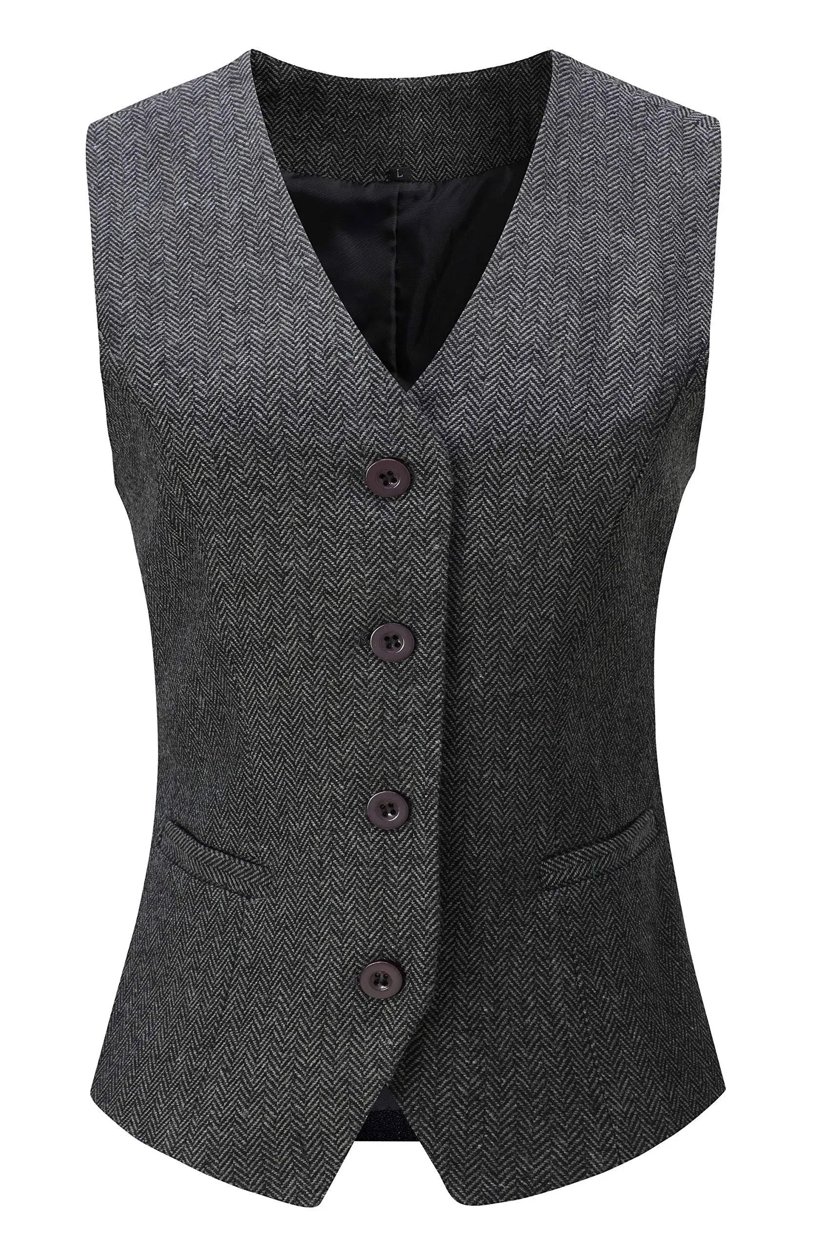 V VOCNI Women's Fully Lined 4 Button V-Neck Economy Dressy Suit Vest Waistcoat