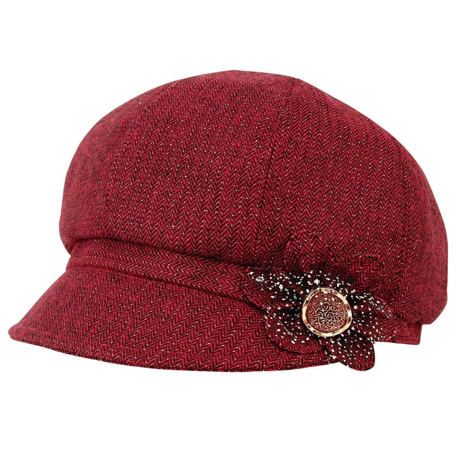 Classic Retro Visor Newsboy Cabbie Cap Beret Hats with Flower Buckle for Woman Ladies