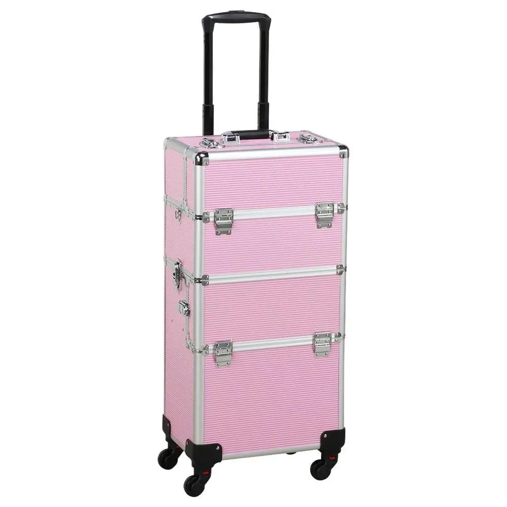 Yaheetech 3 in 1 Aluminum Rolling Makeup Case Large Cosmetic Train Case Big ...