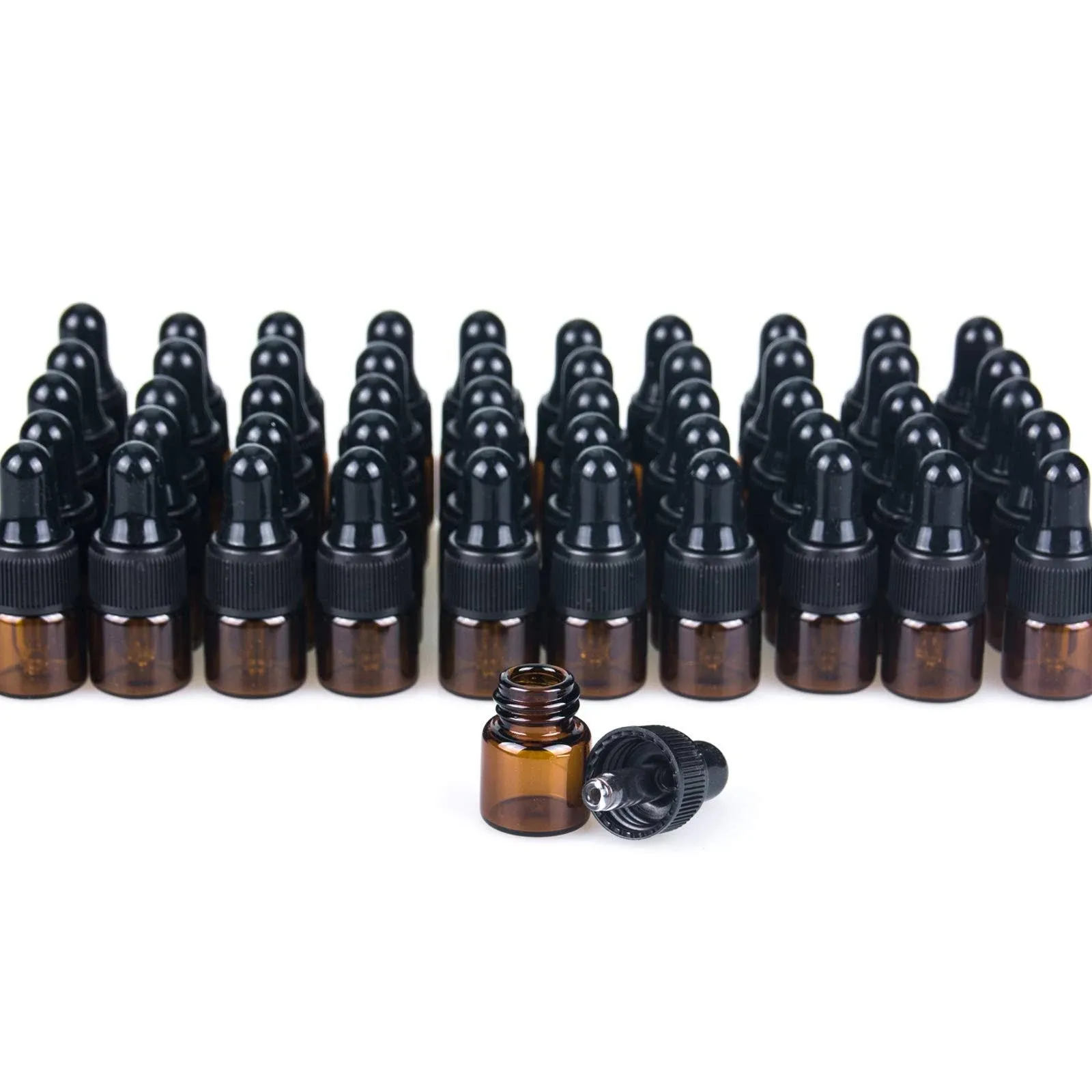 Eassen 50pcs 1ml Amber Mini Glass Dropper Bottles, Small Amber Sample Bottle 