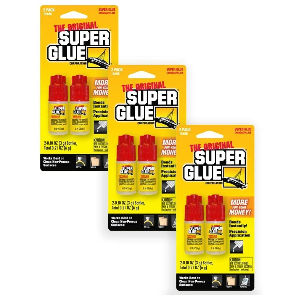 Super Glue Liquid - Clear - Two 3 Gram Bottles - (Pack of 3)