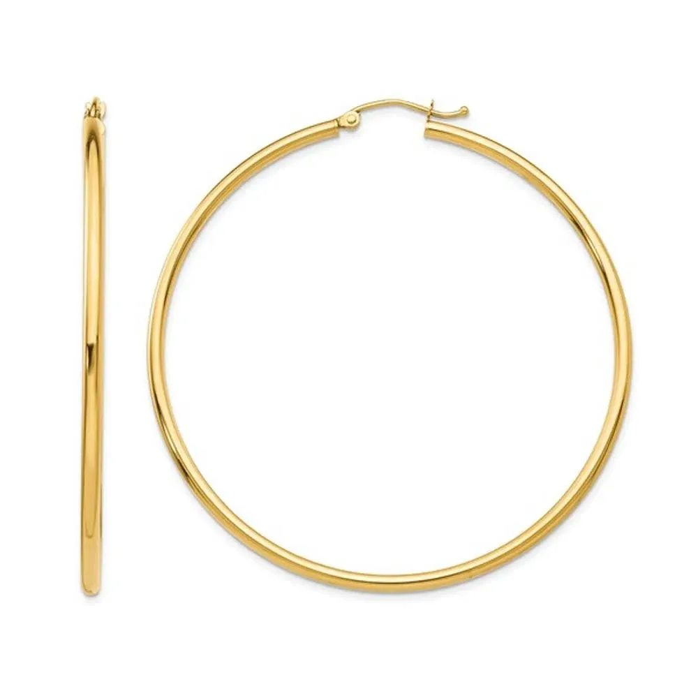 Large Hoop Earrings in 14K Yellow Gold 2 Inch (2.00 mm)