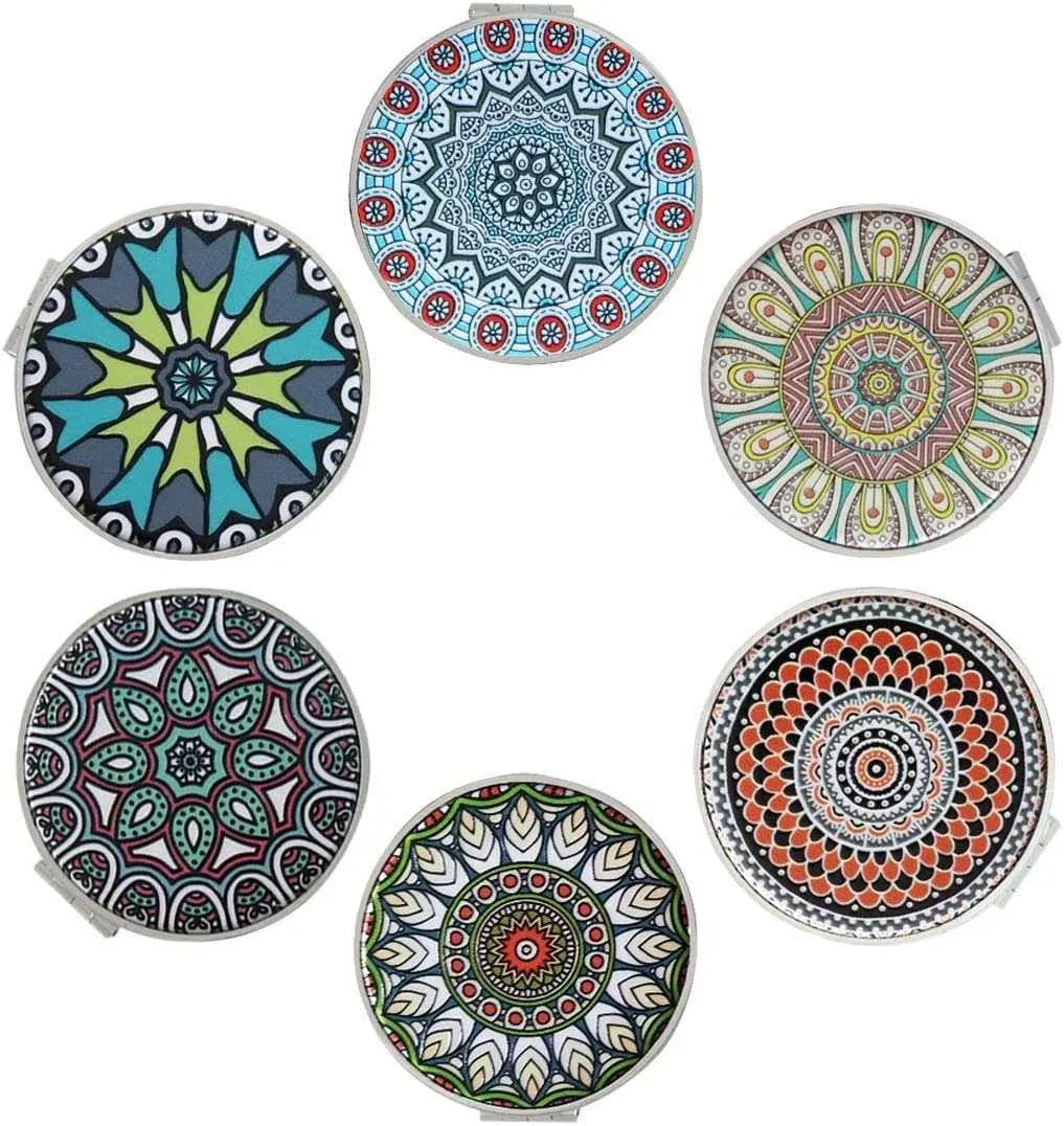 Small Magnified Compact Pocket Purse Makeup Mirrors Mandala Designs Pack of 6  | eBay