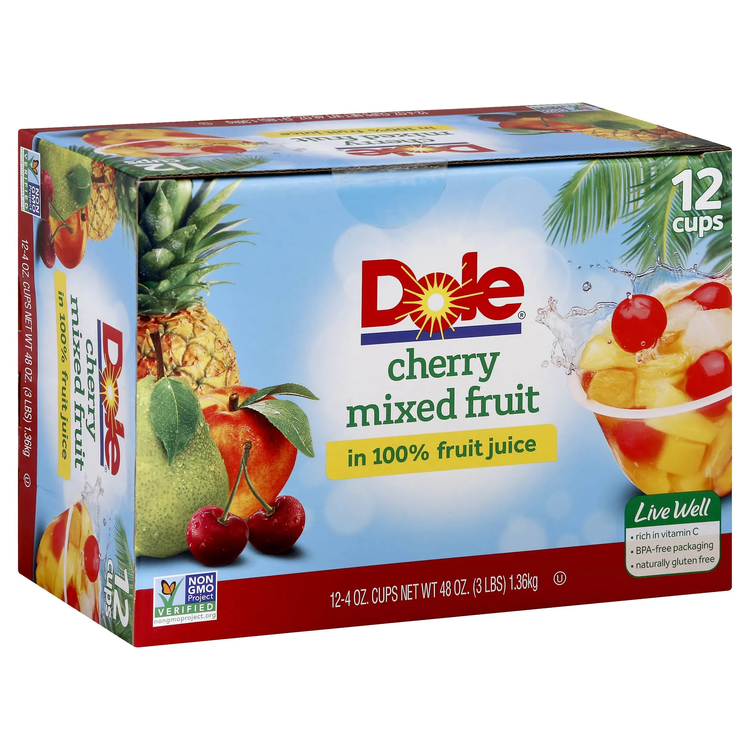 Dole Fruit Bowls Cherry Mixed Fruit in 100% Juice Back To School 4oz 12 cups