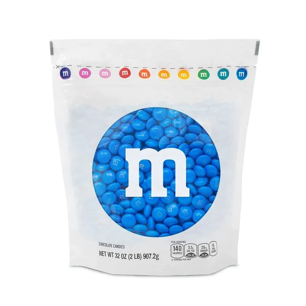 M&Ms Milk Chocolate Blue Chocolate Candy - 2lbs of Bulk Candy in Resealable Pack for Graduation, Wedding and 4th of July