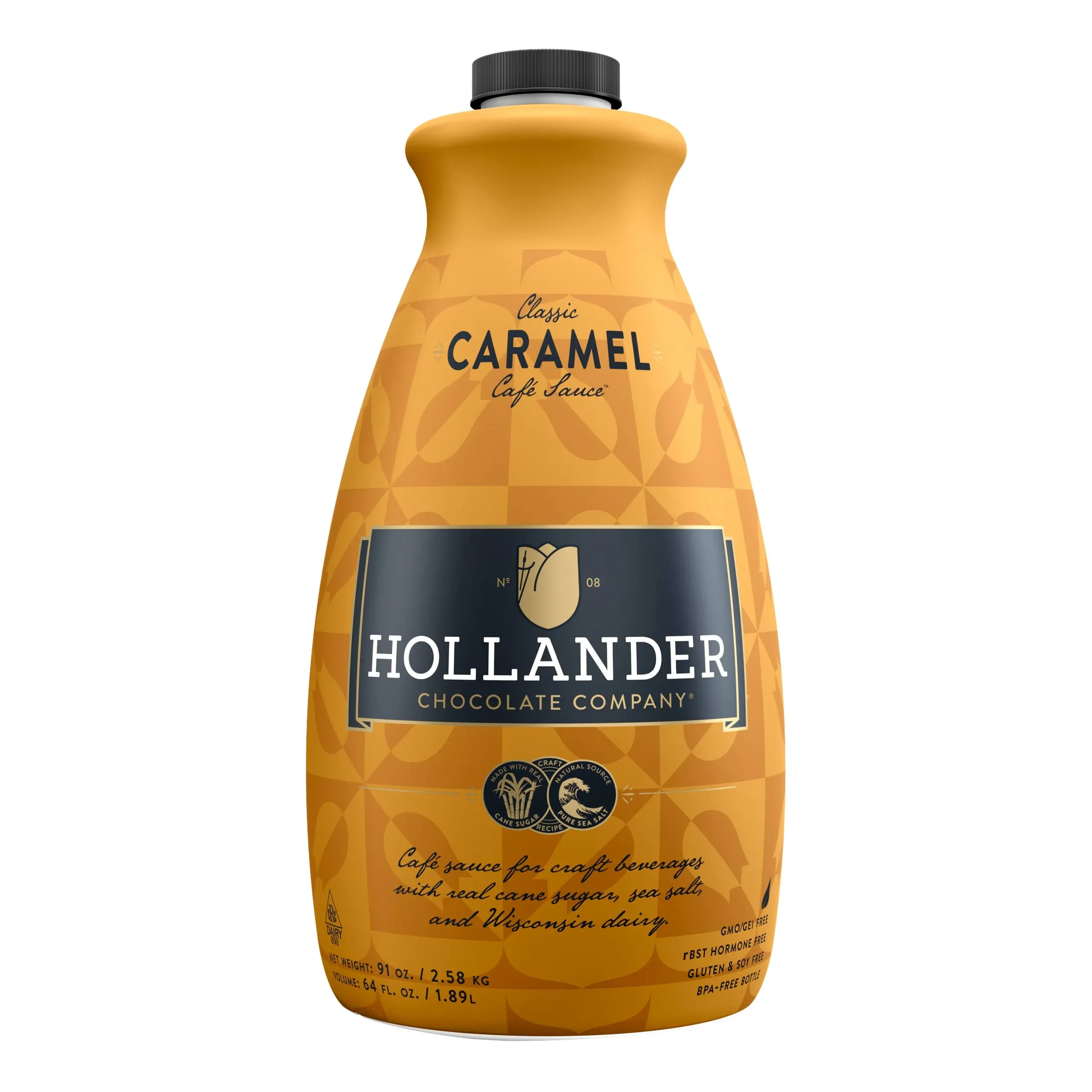 Classic Caramel Café Sauce™ by Hollander Chocolate Co. | Net Wt. 91oz / 64 fl Oz. Large Bottle | NO Pump Included