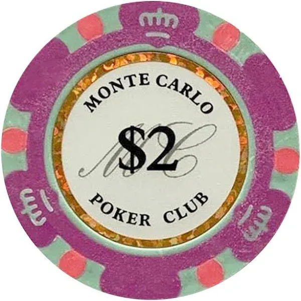 NEW 100 Light Purple $2 Monte Carlo Smooth 14 Gram Clay Poker Chips - Exclusive 