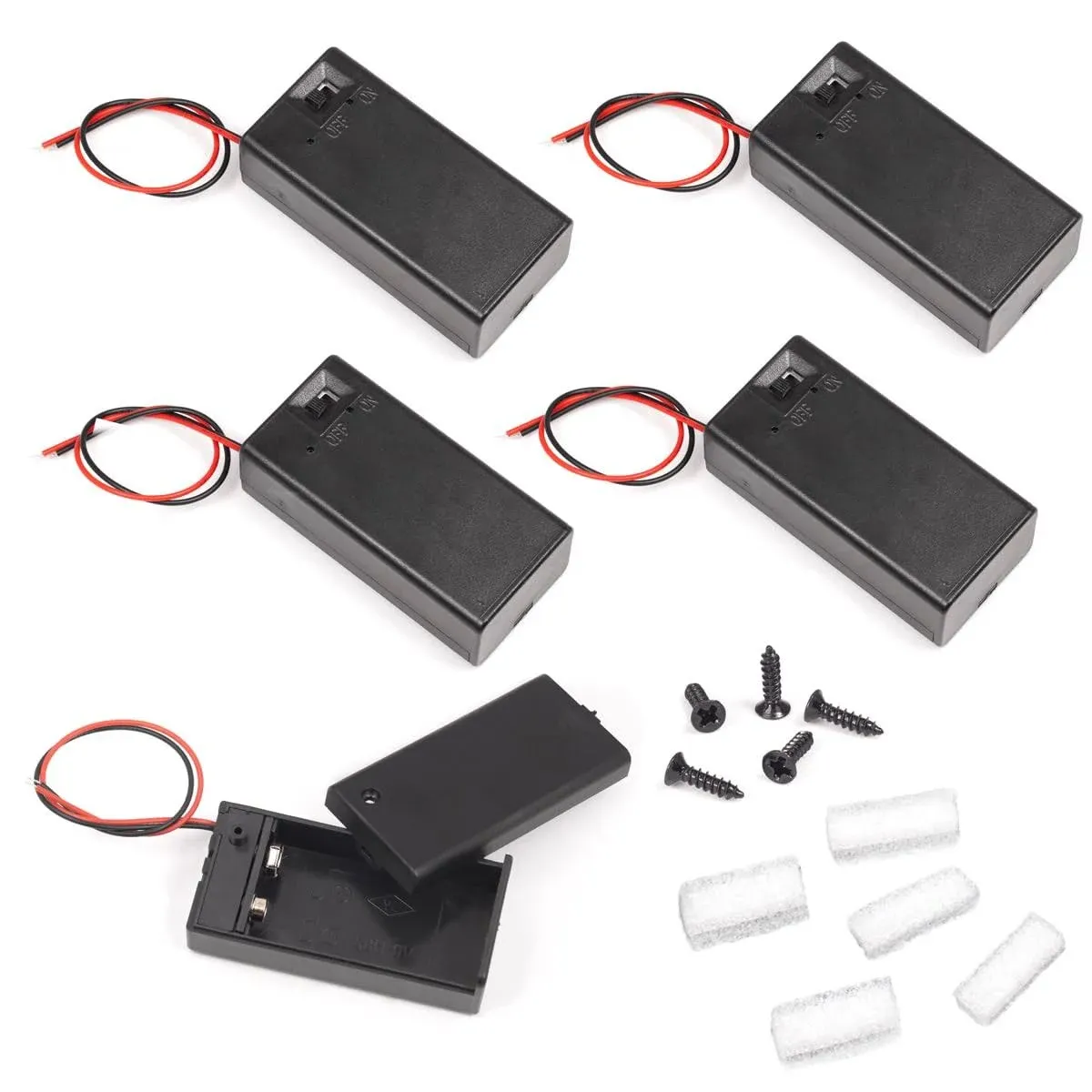 (Pack of 5 9v Battery Holder, 9 Volt Battery Holder with Switch, 9v Battery Case with Switch