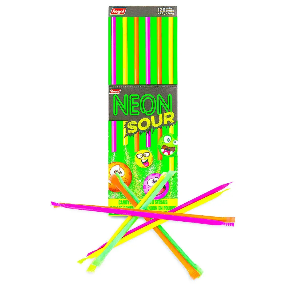 Neon Candy Powder Filled Straws, 120 Count (Sour) {Imported from Canada}