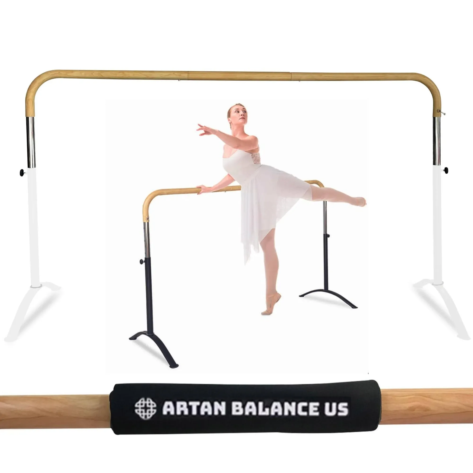 Ballet Barre Portable for Home or Studio, Height Adjustable Bar for Stretch, Pilates, Dance or Active Workouts, Single or Double Bar, Kids and Adults